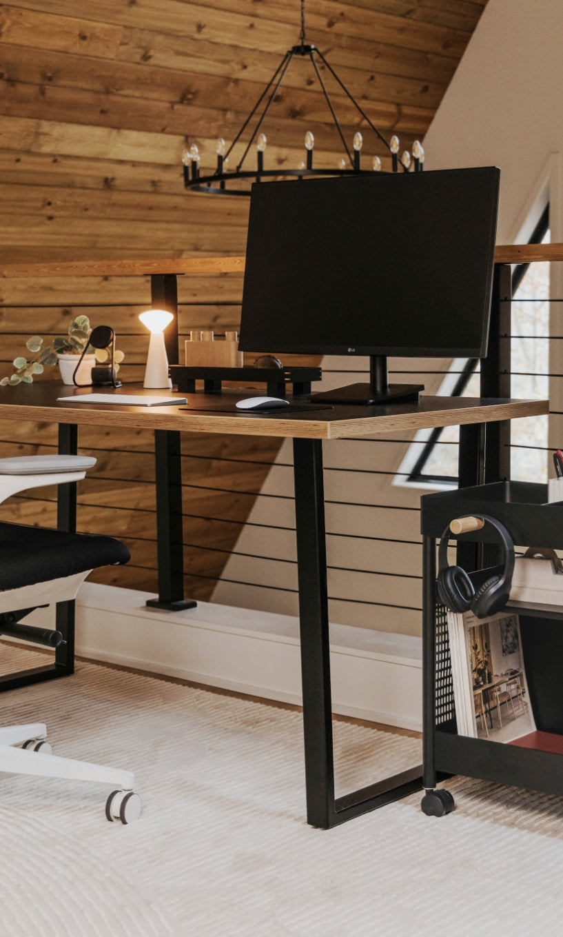 Elements Wood Desk - Desert Rose in lifestyle shot